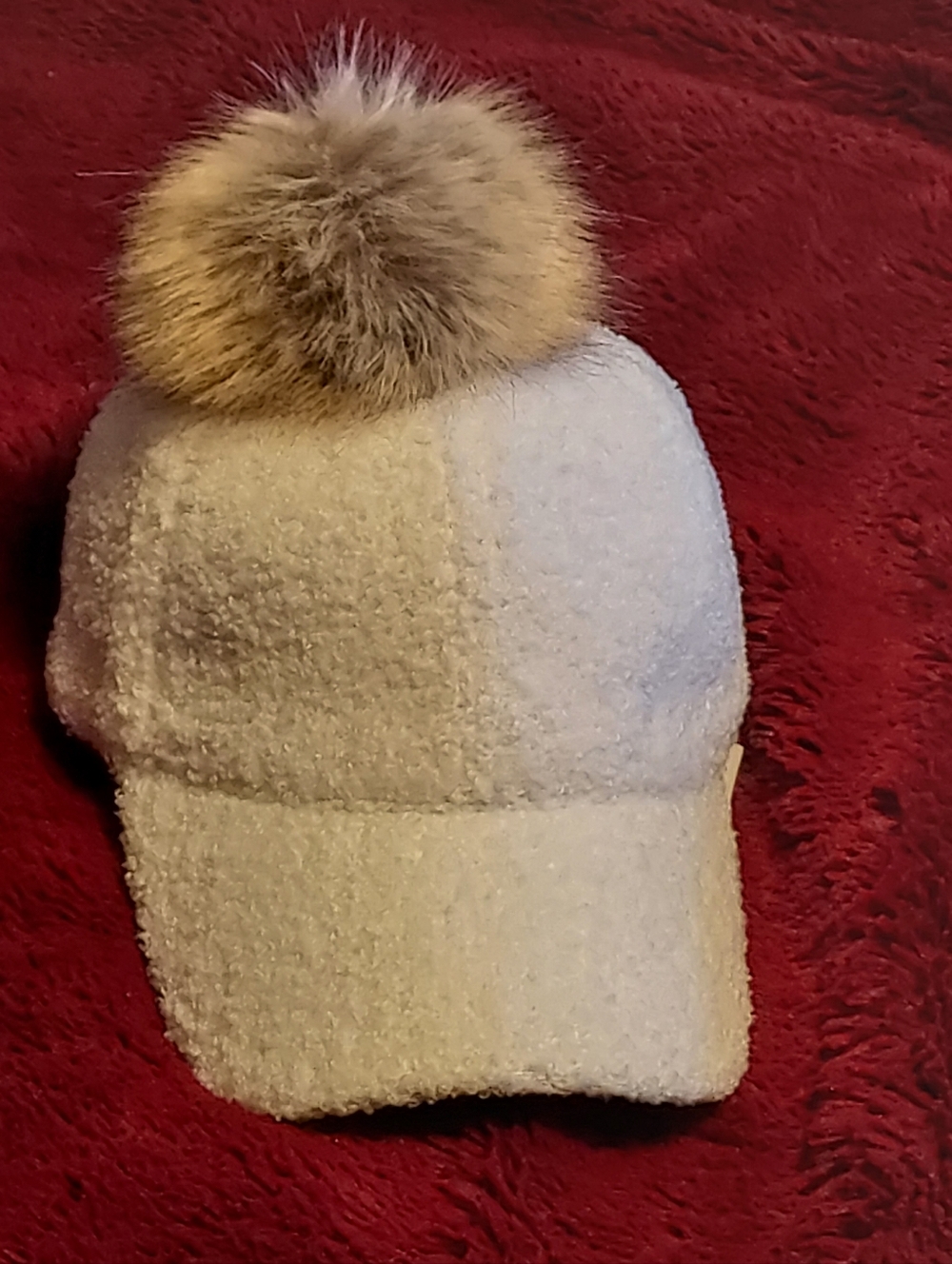 Cozy White Bouclé Pom-Pom Cap